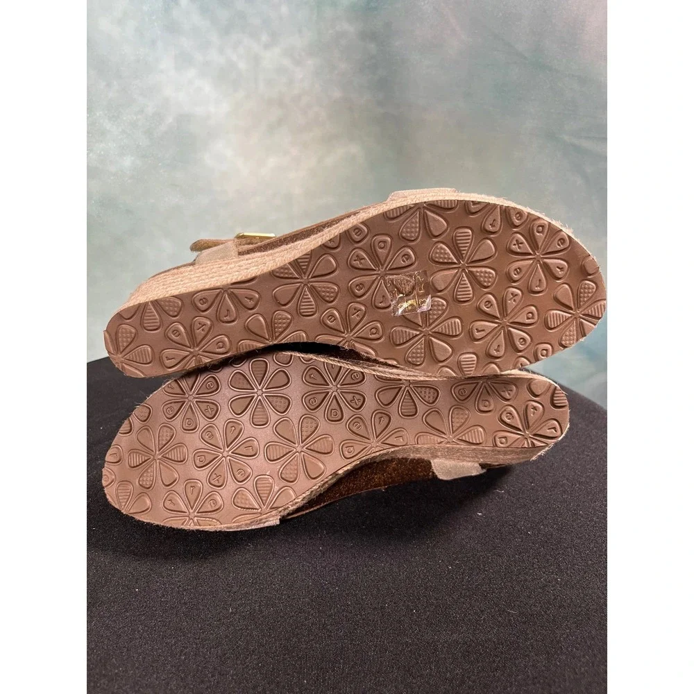 Aetrex Sydney Champagne Gold Shimmer Leather Espadrille Wedge Sandals Womens 10